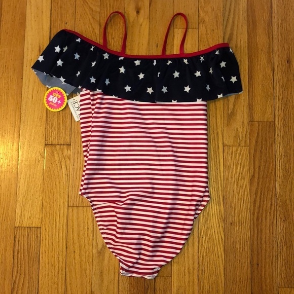 American flag patriotic swimsuit off the shoulder 10/12 or 14/16 TCP 4th fourth - Picture 3 of 4